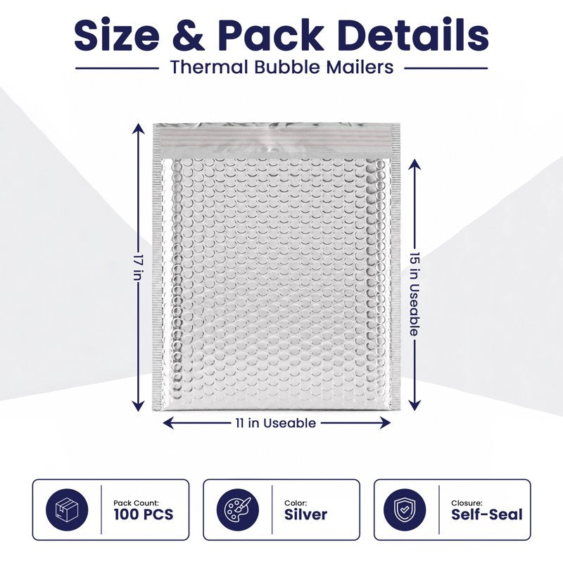 Poly Bubble Mailers 11x15 Inch 100-Pack Waterproof Self-Sealing Padded Envelopes for Shipping