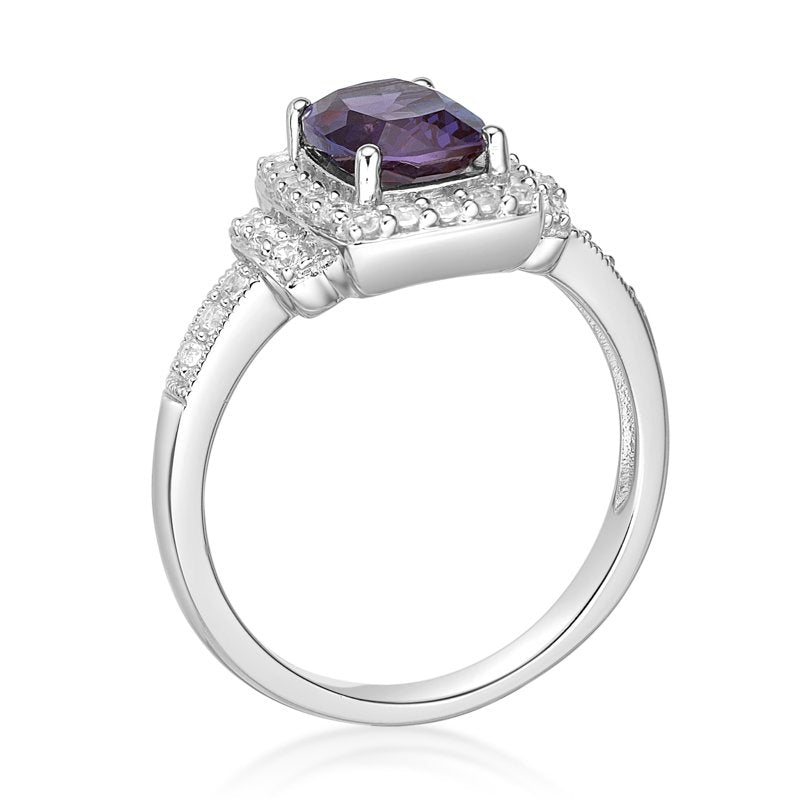 Sterling Silver Created Alexandrite & White Sapphire Ring - Hypoallergenic Jewelry