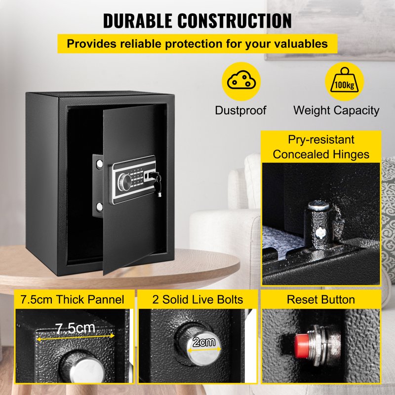 60L Digital Safe with Fingerprint & Key Lock, Fireproof Steel Security Box