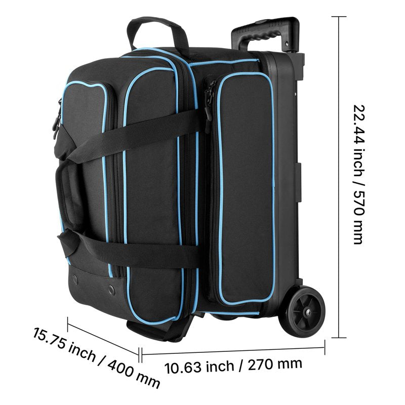 2-Ball Bowling Bag with Wheels and Shoe Compartment - Fits Up to US Size 16