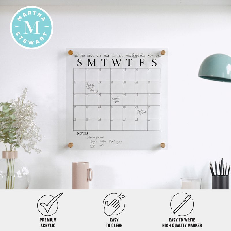 Acrylic Dry Erase Wall Calendar 14-Inch Square with Mounting Hardware
