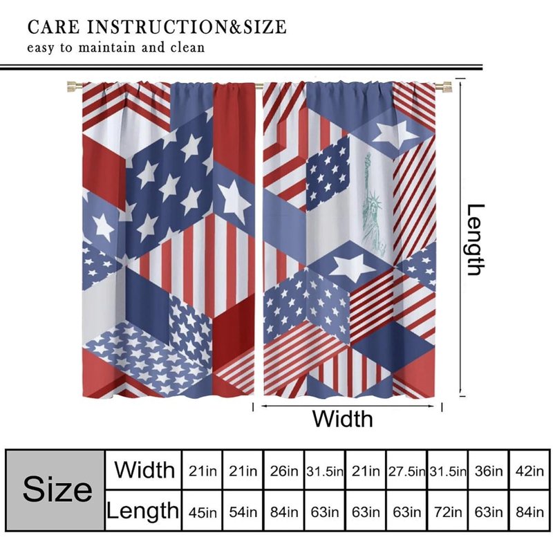 Blackout Curtains 84x84 Inches - Modern Geometric USA Flag Print Window Drapes