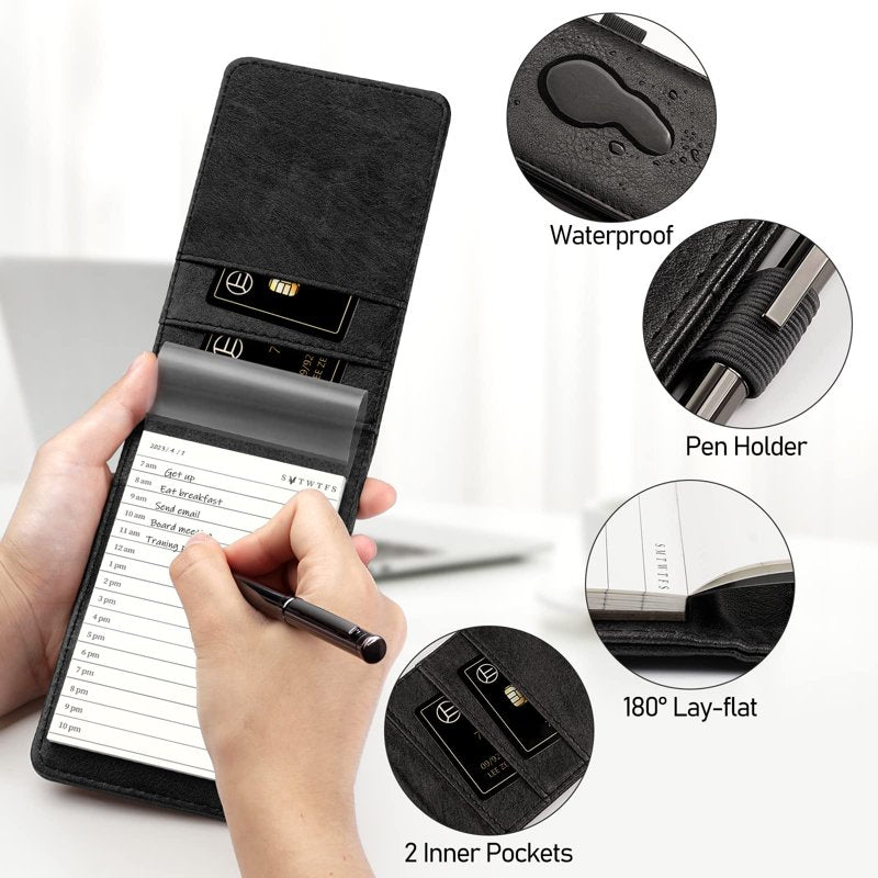 Mini Notepad Holder Set with Pen & 8 Refill Notepads for Meetings & Travel