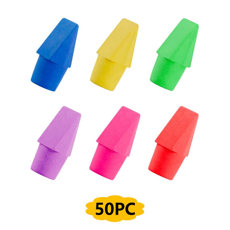 Pencil Cap Erasers 50 Pack - Small Replacements for School & Office