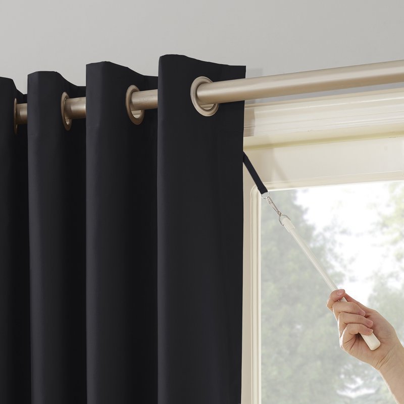 Thermal Lined Room Darkening Sliding Glass Door Curtain Panel - Black 100 x 84 inches