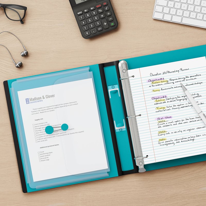 1-Inch D-Ring View Binder with Clear Windows, 275 Sheet Capacity, Teal