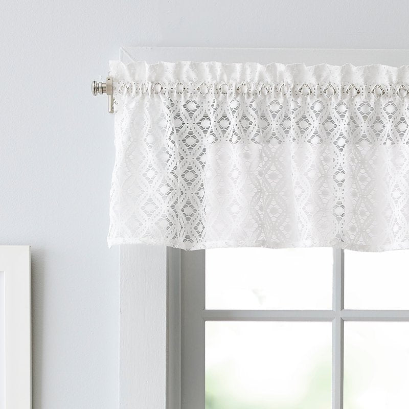 White Lace Window Valance & Tier Set - Sheer Elegant Curtain for Indoor Use