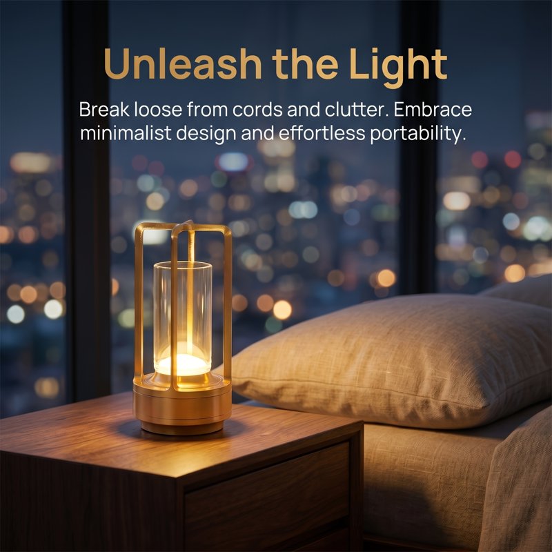 Rechargeable Touch Control Glass Table Lamp Set - Dimmable LED Ambient Light for Bedroom & Home Decor - Gold, Black, Silver