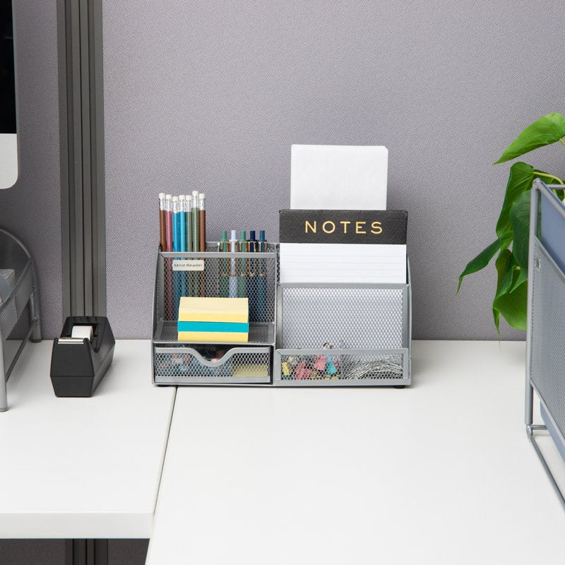 Desktop Organizer with 7 Compartments - Metal Mesh Office Storage