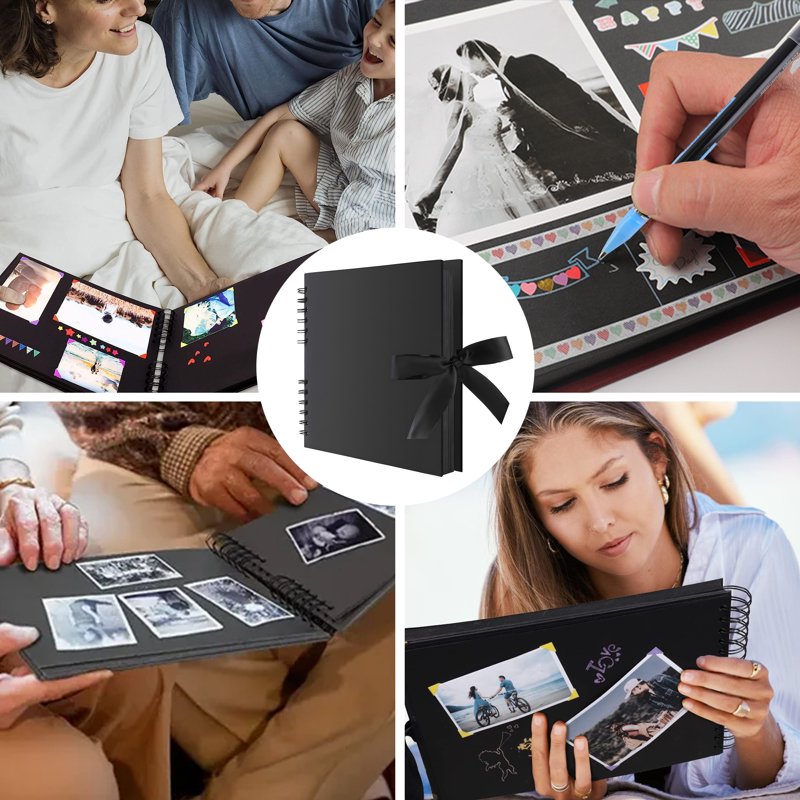 80-Page Scrapbook Album with Markers & Stickers - DIY Memory Book for Wedding, Birthday & Anniversary - Black