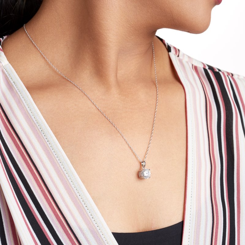 Moissanite Solitaire Pendant Necklace in Rhodium Silver for Women - 2 Carats