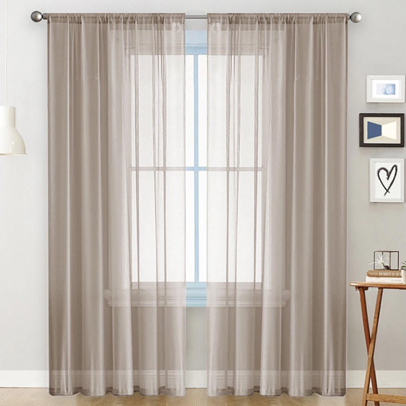 Bedroom Curtain Set - Solid Color Double-String Polyester Sheers for Living Room & Bedroom