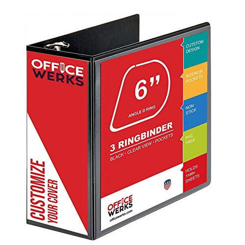 3 Ring Binder Set with Pockets - 8.5 x 11 Clear View White & Black Binders (4 Pack, 6 Inch Rings)