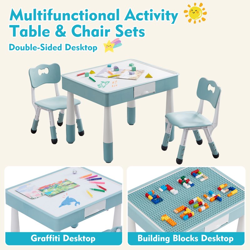 Kids Activity Table and Chair Set with Storage - 4-in-1 Multi-Use Play Desk