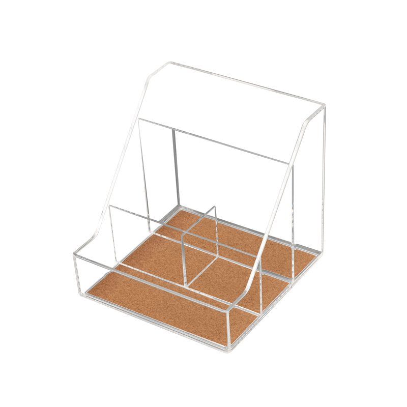 Acrylic Cork Desktop Organizer with 4 Compartments - Clear Office Storage