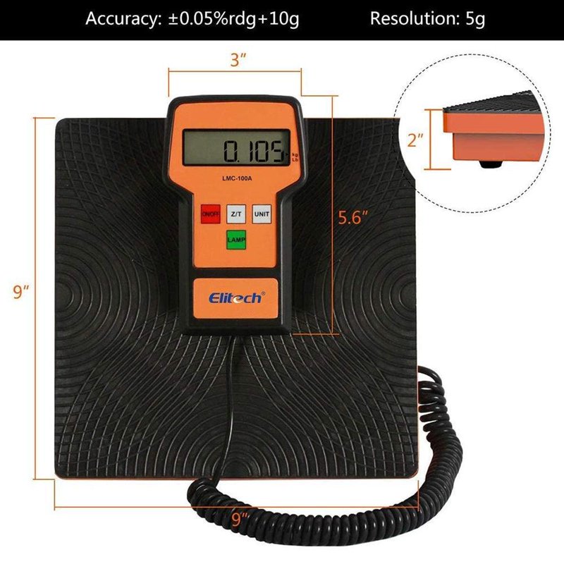 Digital Refrigerant Scale for HVAC - 220lb Freon Charging Weight Scale