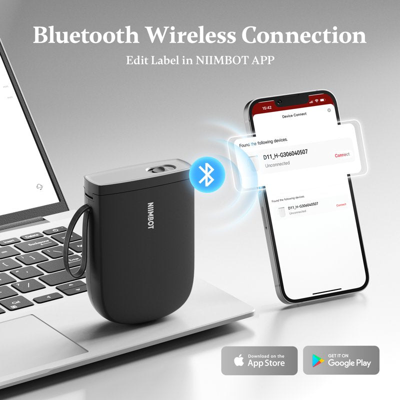 Wireless Bluetooth Label Maker Portable Printer HD 300 dpi Inkless Labels
