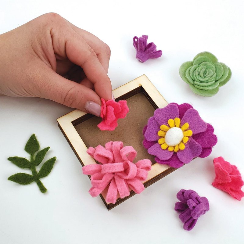 Mini Felt Flower Craft Kit with Wooden Frame for Kids & Teens