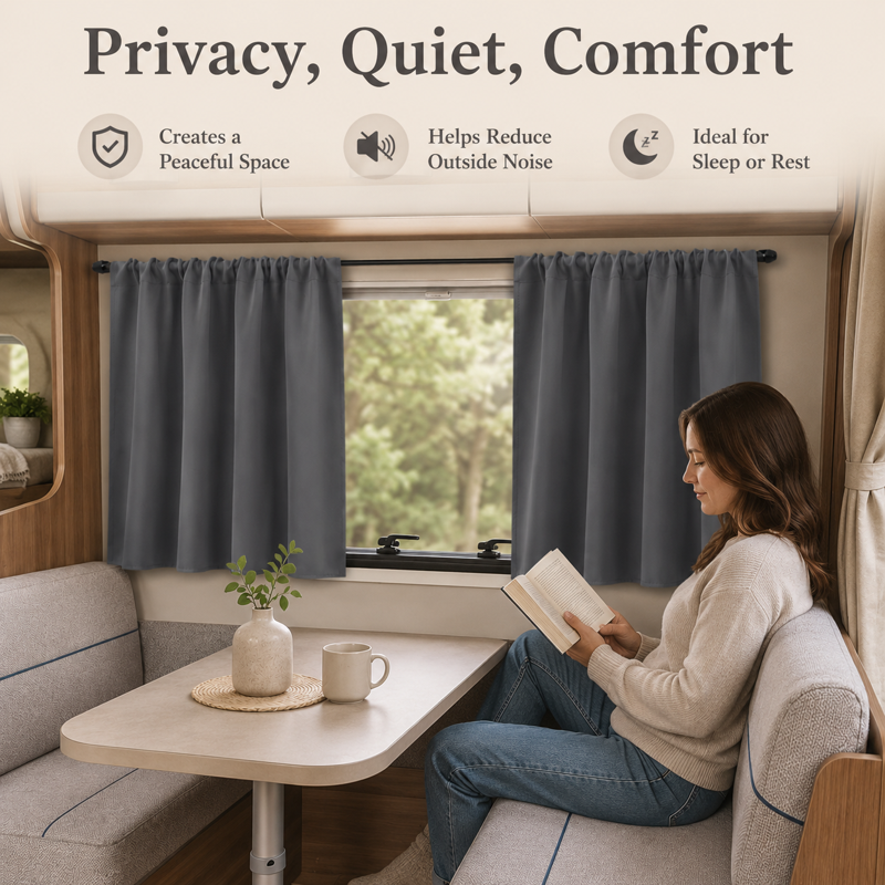 RV Blackout Tier Curtains 2 Panels - Noise & Light Blocking, Rod Pocket, Multiple Sizes