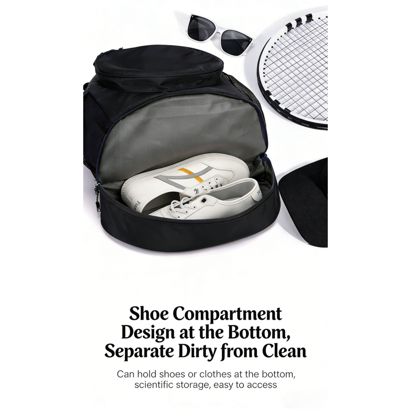 Sports Backpack with Shoe Compartment and Racket Sleeve - Gym & Court Bag