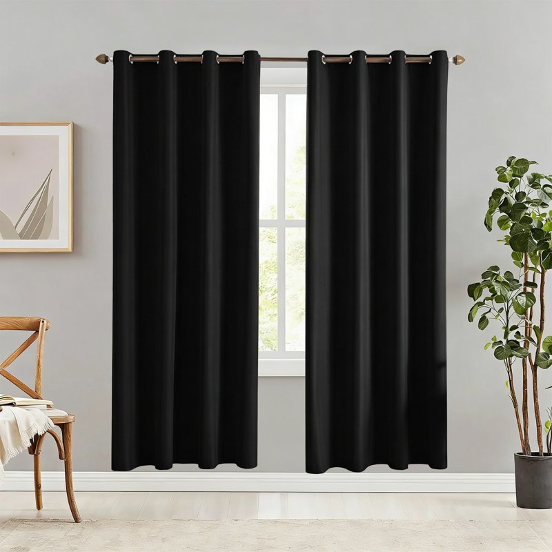 Insulated Blackout Curtains for Bedroom & Living Room - 59x63in No Drill Window Drape