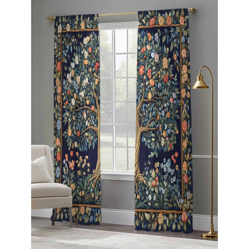 Semi Sheer Boho Floral Curtain Set - Multiple Sizes, 2 Panels