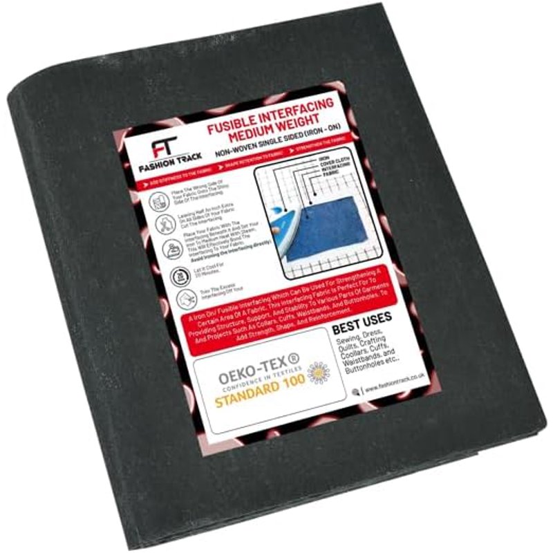 Medium Weight Iron-On Fusible Interfacing for Sewing - Black, 10 Yards