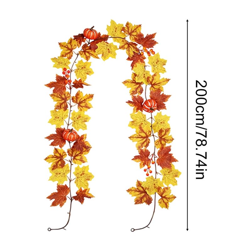 Artificial Fall Maple Leaf Garland with Mini Pumpkins for Thanksgiving Decor - 78 Inch
