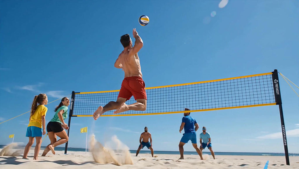 Portable Volleyball Net Set with Adjustable Height, Steel Poles & Carry Bag