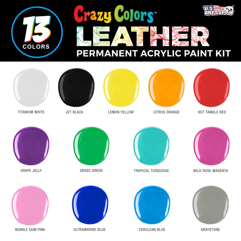 Leather and Shoe Paint Kit with 13 Colors, Brushes & Deglazer for Custom Shoes & Furniture