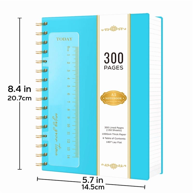 A5 Spiral Notebook with Waterproof Cover & No-Bleed Paper - 300 Pages for Office & Note-Taking