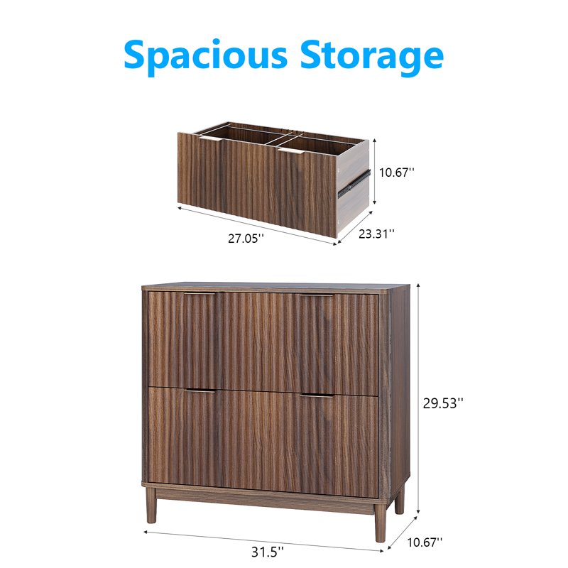 Wood 2-Drawer File Cabinet - Modern Office Filing Organizer for Letter Legal A4 Files