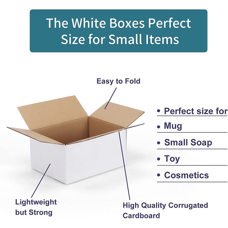 40 Pack White Shipping Boxes 8x6x4 - Corrugated Cardboard, Eco-Friendly