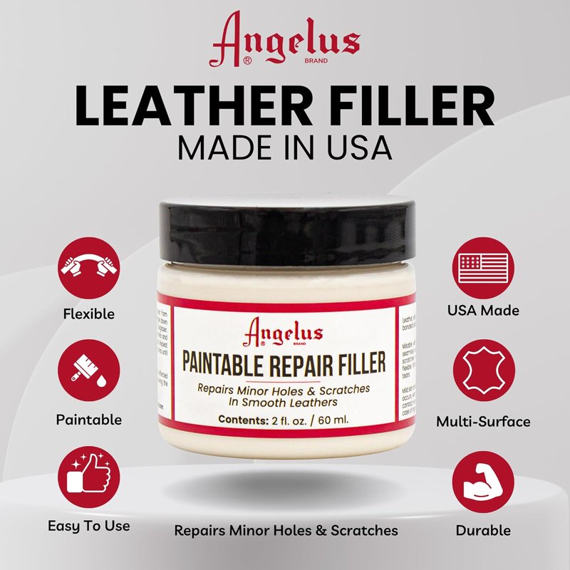 Leather Repair Filler for Holes, Tears & Scratches - Flexible, Paintable, 2 fl oz