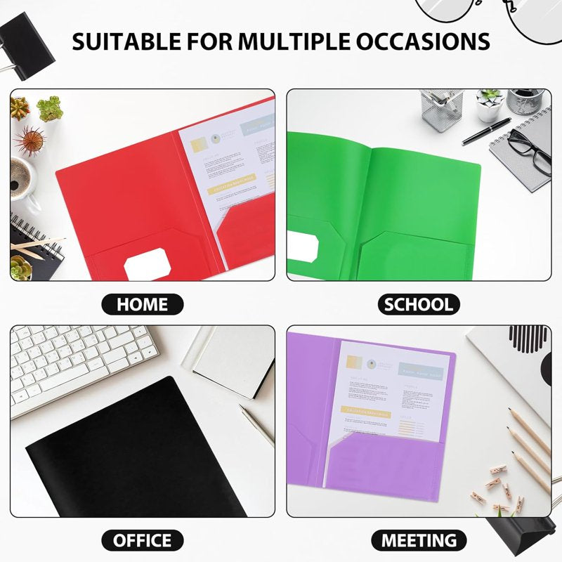 2-Pocket Letter Size Plastic Folders - 6 Pack Multicolor Office & School Organizer