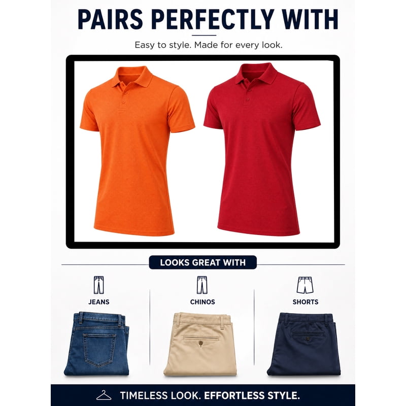 Men's 5-Pack Short Sleeve Pique Golf Polo Shirts - Modern Fit, Breathable Cotton-Poly Blend