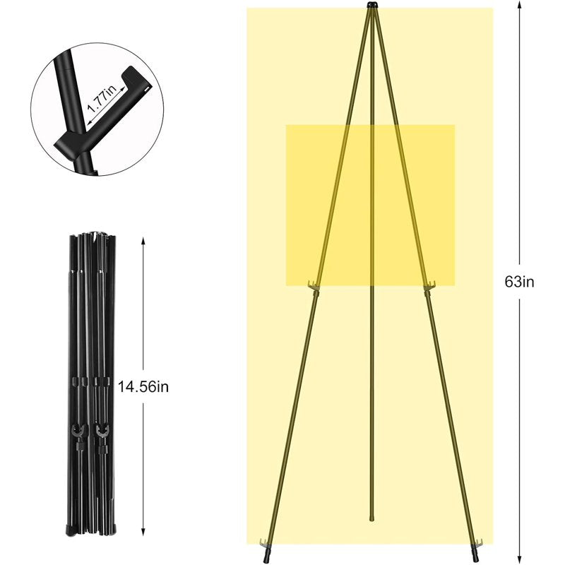 Adjustable Portable Display Easel Stand for Signs, Posters & Artwork - Collapsible Metal Tripod, 63 Inch
