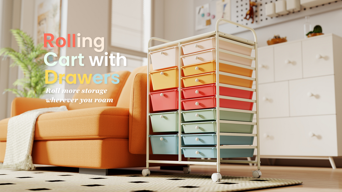 15-Drawer Rolling Storage Cart for Art, Craft, Office & Organization