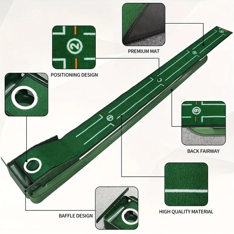 Indoor Golf Putting Green Set - 8 FT Foldable Practice Mat with Ball Return and Wooden Base