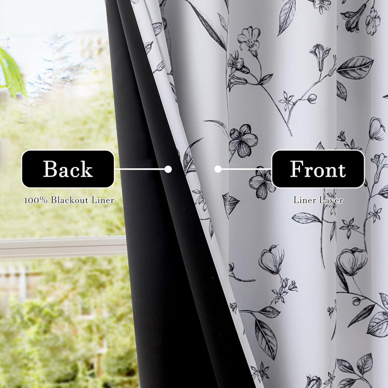 Blackout Floral Curtains 84 Inch Length Room Darkening Insulated Drapes - 2 Panels