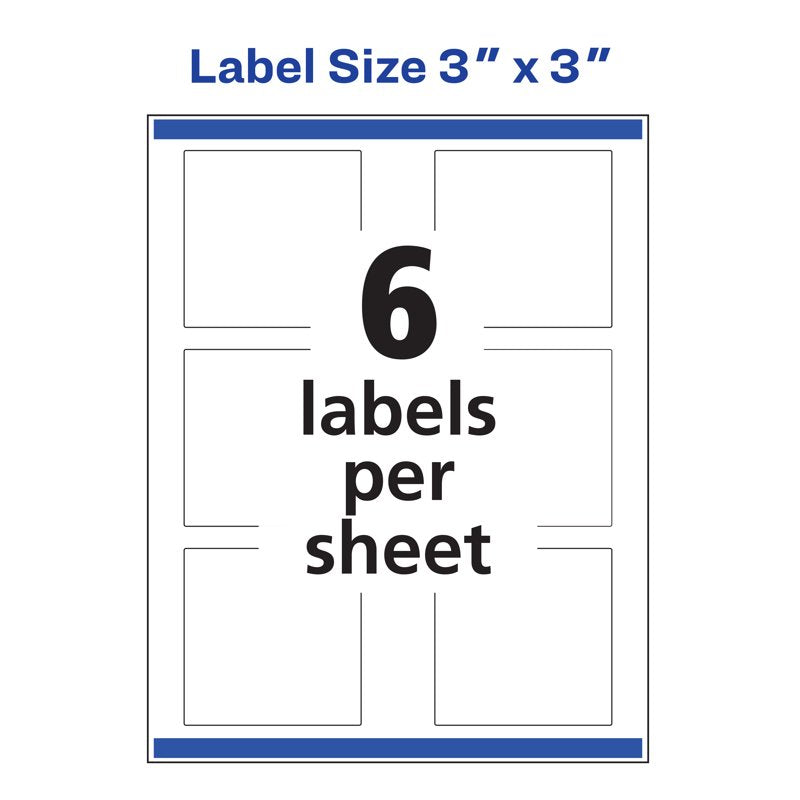 Glossy White Square Labels with Sure Feed for Laser & Inkjet - 3x3 Inches, Bulk Pack