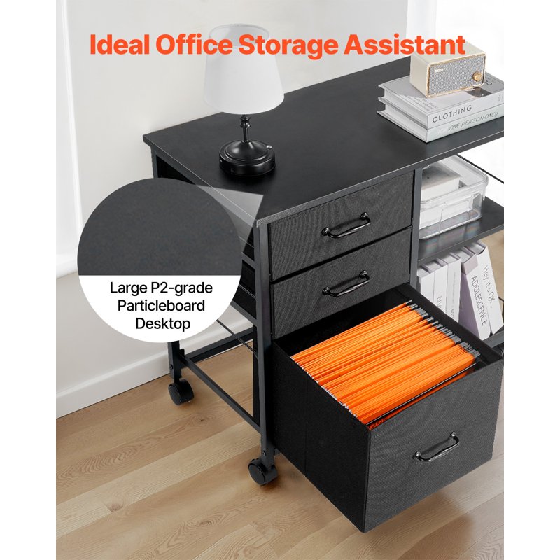 Metal File Cabinet with 3 Fabric Drawers and Open Shelves - Mobile Office Storage