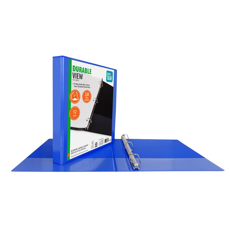 Durable Blue 1-Inch Binder with 220 Sheets & Pocket Storage