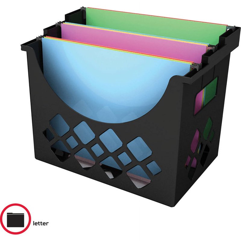 Hanging File Holder with 3 Compartments - Recycled Plastic, Black, 9.6x8.5x13.25 Inches