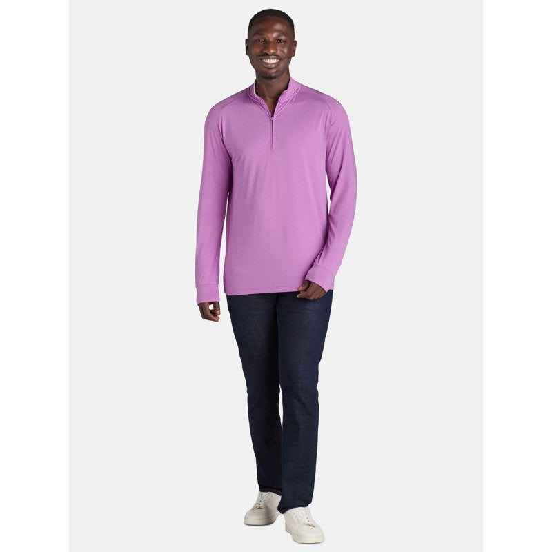 Men's Quarter Zip Active Top with Long Sleeves - Soft Stretchy Knit, Sizes S-3XL
