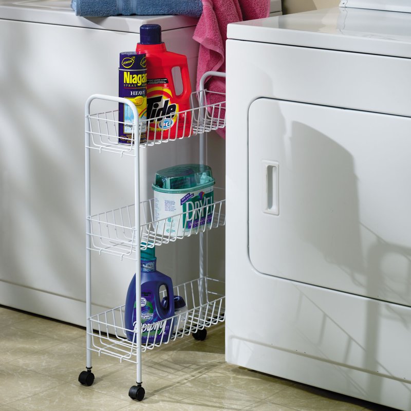Slimline 3-Shelf Utility Cart for Laundry and Storage, Mobile Steel Organizer