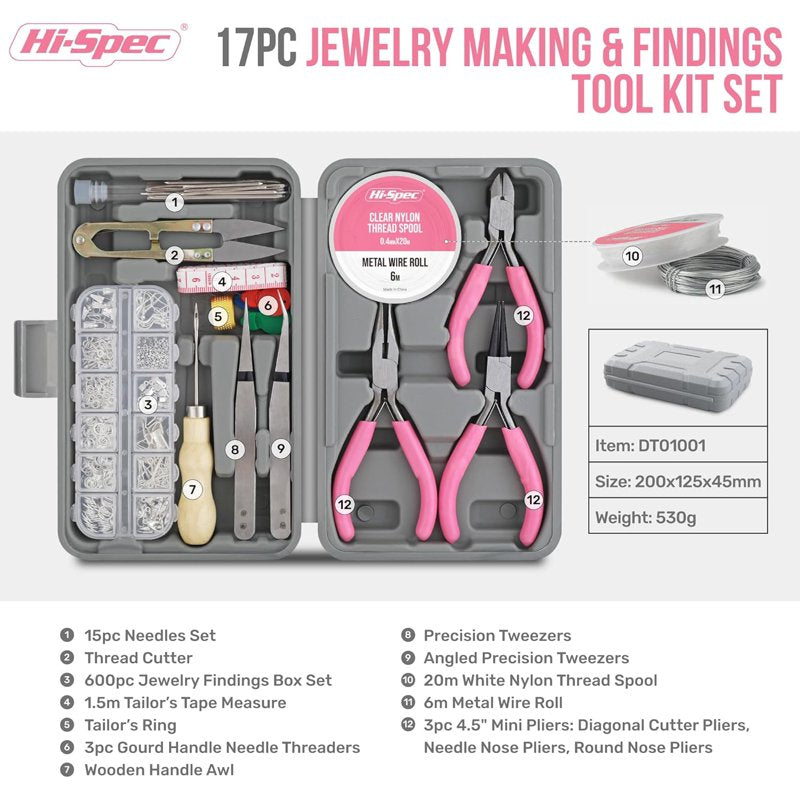 Jewelry Making Tool Kit with 600 Findings, Pliers, Needles & Accessories