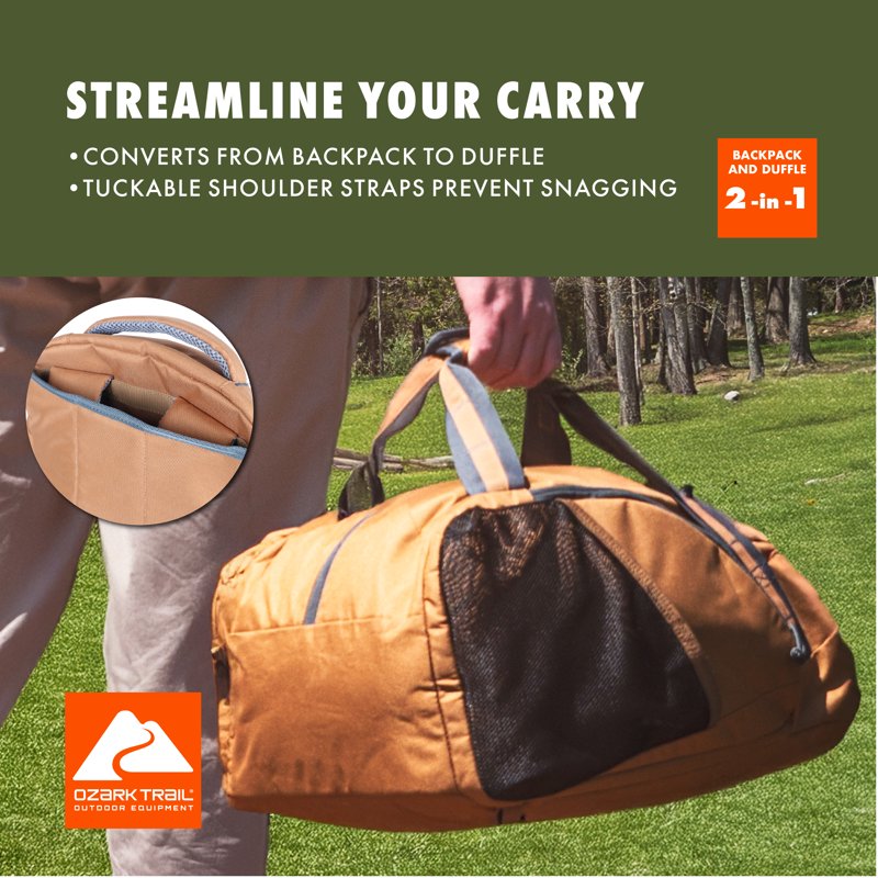 Convertible Backpack Duffel Bag - 35L, Brown, Versatile Travel & Outdoor Gear