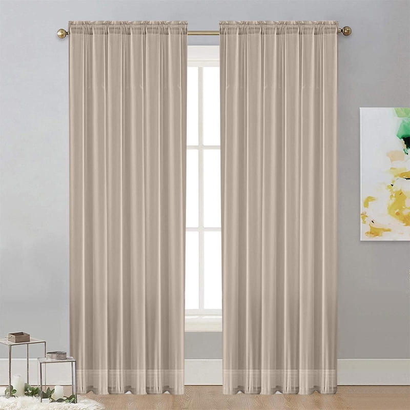 Light Filtering Polyester Window Curtain with Rod Pocket - Semi-Sheer Panel for Living Room & Bedroom