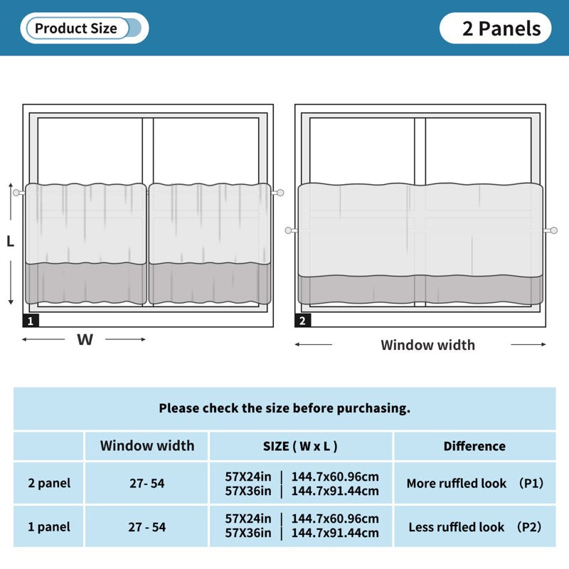 Light Filtering Window Curtain Panels Set - Privacy Sheer for Kitchen Bathroom